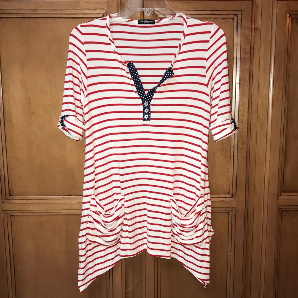 cha cha vente striped red and white top